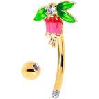 16G 5/16 Clear CZ Gem Gold Tone Bell Flower Curved Eyebrow Ring