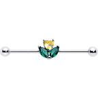 14G Yellow Green CZ Gem Love Flower Industrial Barbell 38mm