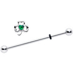 14G Green Gem Heart Shamrock St Patricks Day Industrial Barbell 38mm