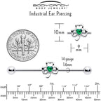 14G Green Gem Heart Shamrock St Patricks Day Industrial Barbell 38mm
