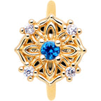 20G 5/16 Blue CZ Gem Gold Tone Flower Ring Nose Hoop