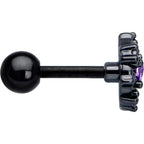 16G 1/4 Purple CZ Gem Black Flower Ring Cartilage Tragus Earring