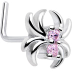 20G 7mm Pink CZ Gem Sleek Spider L Shape Nose Ring