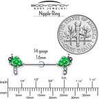 14G 9/16 Aurora Gem Fanciful Green Mushroom Barbell Nipple Ring Set