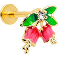 16G 5/16 Clear CZ Gem Gold Tone Bell Flower Labret Monroe Tragus