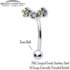 16G 5/16 Yellow CZ Gem Flower Honeycomb Curved Eyebrow Ring
