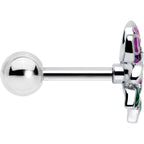 16G 1/4 Clear CZ Gem Flower Purple Cartilage Tragus Earring