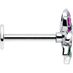 16G 5/16 Clear CZ Gem Flower Purple Flatback Stud