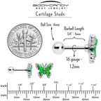 16G 1/4 Butterfly Green Splash Cartilage Tragus Earring