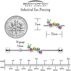 14G Green Pink Gem Caterpillar Industrial Barbell 38mm