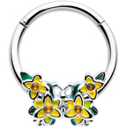 16G 3/8 Yellow CZ Gem Blooming Butterfly Hinged Segment Ring