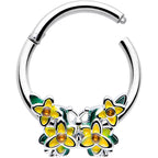 16G 3/8 Yellow CZ Gem Blooming Butterfly Hinged Segment Ring