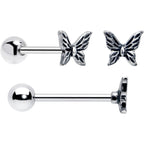Purple Clear CZ Gem Butterfly Pink Barbell Tongue Ring Set of 4