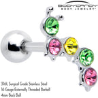 16G 1/4 Pink Green Gem Caterpillar Cartilage Tragus Earring