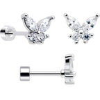 20G Clear Gem White Orb Butterfly Flatback Earring Set of 6
