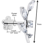 18G 1/4 Clear Gem Implant Grade Titanium Leaves Threadless Flatback Stud