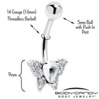 Cubic Zirconia Style Butterfly Belly Ring