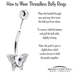 Cubic Zirconia Style Butterfly Belly Ring