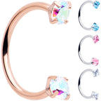 Double Gem Titanium Horseshoe Nose Ring -  Internally Threaded Solid Titanium CZ Horseshoe Nose Hoop