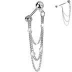 16G 5/16 CZ Gem Stud Triple Chain Cartilage Earring
