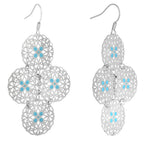 Silver Turquoise Color Round Filigree Dangle Earrings