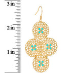 Gold Turquoise Color Round Filigree Dangle Earrings