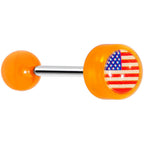 14G Orange Acrylic American Flag Straight Barbell Tongue Ring