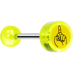 14G 5/8 Neon Green Acrylic Giving the Middle Finger Tongue Ring