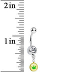Clear Gem White and Green Pot Leaf Charm Dangle Belly Ring