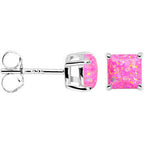 6mm Pink Square Sterling Silver Synthetic Opal Stud Earrings