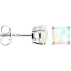 6mm Square Sterling Silver Synthetic Opal Stud Earrings