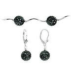 Sterling Silver Jet Crystal Ball Drop Necklace and Earring Set