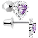 Sterling Silver Heart CZ February Birthstone Youth Screwback Earrings