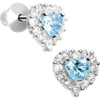 Sterling Silver Heart CZ March Birthstone Youth Screwback Earrings
