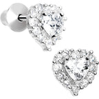 Sterling Silver Heart CZ April Birthstone Youth Screwback Earrings