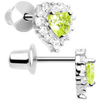 Sterling Silver Heart CZ August Birthstone Youth Screwback Earrings