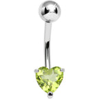 925 Sterling Silver Genuine Peridot Heart Solitaire Belly Ring