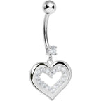 925 Sterling Silver Cubic Zirconia Encased Heart Dangle Belly Ring