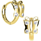 14k Yellow Gold CZ Butterfly Huggy Earrings