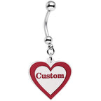 Custom Red White Valentines Day Heart Personalized Dangle Belly Ring