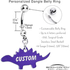 Custom Purple Stegosaurus Dinosaur Personalized Dangle Belly Ring