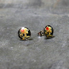 Red Rose Flower Skeleton Cameo Stud Earrings