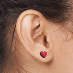 Ruby Red Glitter Heart Stud Earrings