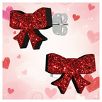 Ruby Red Glitter Ribbon Bow Stud Earrings