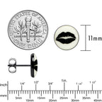 Black Anodized Steel Lipstick Kiss Mark Glow in the Dark Stud Earrings by Onyx O