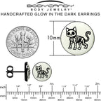 Black Anodized Skeleton Kitty Cat Glow in the Dark Stud Earrings by Onyx O