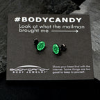 Black Anodized Steel Heart Spider Web Glow in the Dark Stud Earrings by Onyx O
