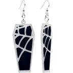 Glowing Spider Web Coffin Glow in the Dark Dangle Earrings by Onyx O