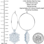 Ice Clear Winter Snowflake Hoop Earrings