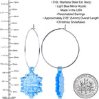 Custom Blue Winter Snowflake Personalized Hoop Earrings
